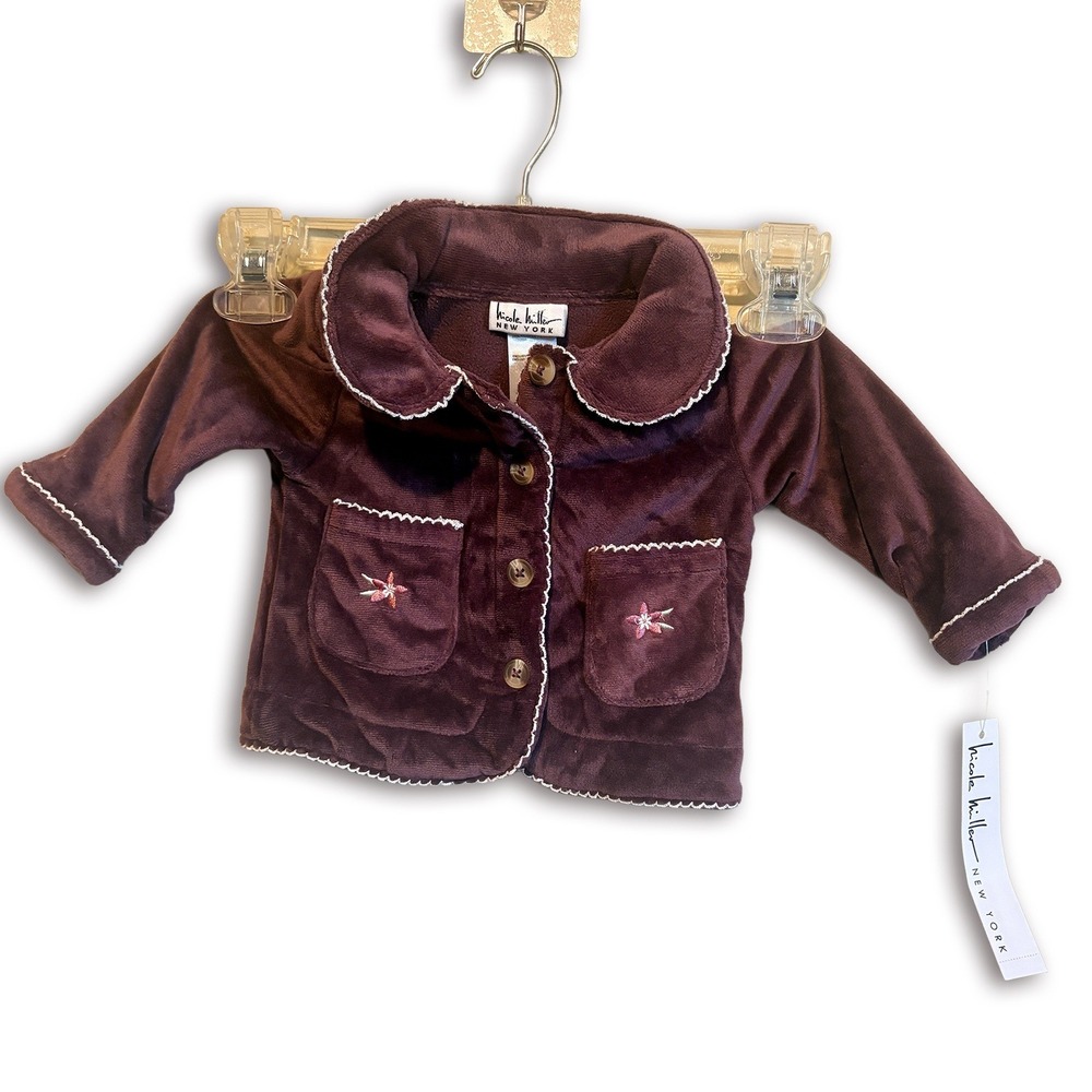 Nicole Miller Baby Girls Jacket Dark Purple Velour Peter Pan Collar NWT 0-3M